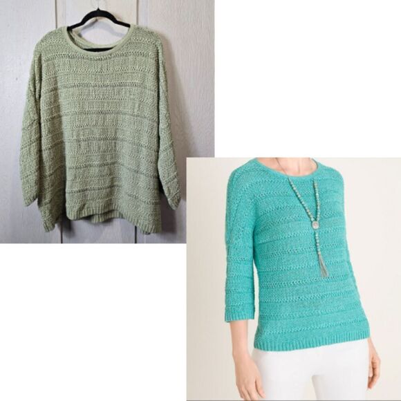 NWOT Chico's Shine Stitch Detail Pullover Simple Sweater Sz XXL‎ Olive Green - Picture 1 of 9